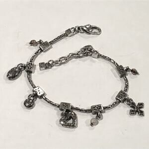 Brighton Amber Heart Retired Vintage Cross Silver Plated Charm Bracelet